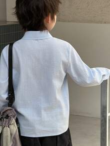 DAZY Camisa de manga larga con cuello y rayas para niños talla grande - Azul - Ver 2