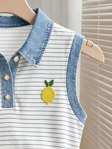 Resyla Lemon Embroidery Striped Print Contrast Trim Casual Tank Top, Summer - Multicolor - View 3