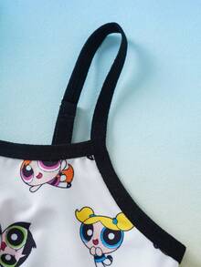 THE POWERPUFF GIRLS X SHEIN 4pcs Tween Girls Contrast Trim Spaghetti Strap Comfortable Camisole Set - Pink - View 5