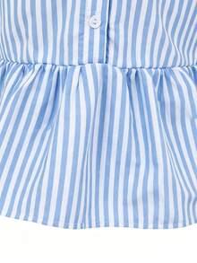 SHEIN Elladie kids Bộ 2 món cho bé gái: Áo sát nách kẻ sọc viền bèo + Quần ống rộng suông, phù hợp mặc thường ngày, đi biển, ở nhà, đi công viên, dã ngoại, đi học mùa hè - Màu xanh lam - Xem 5