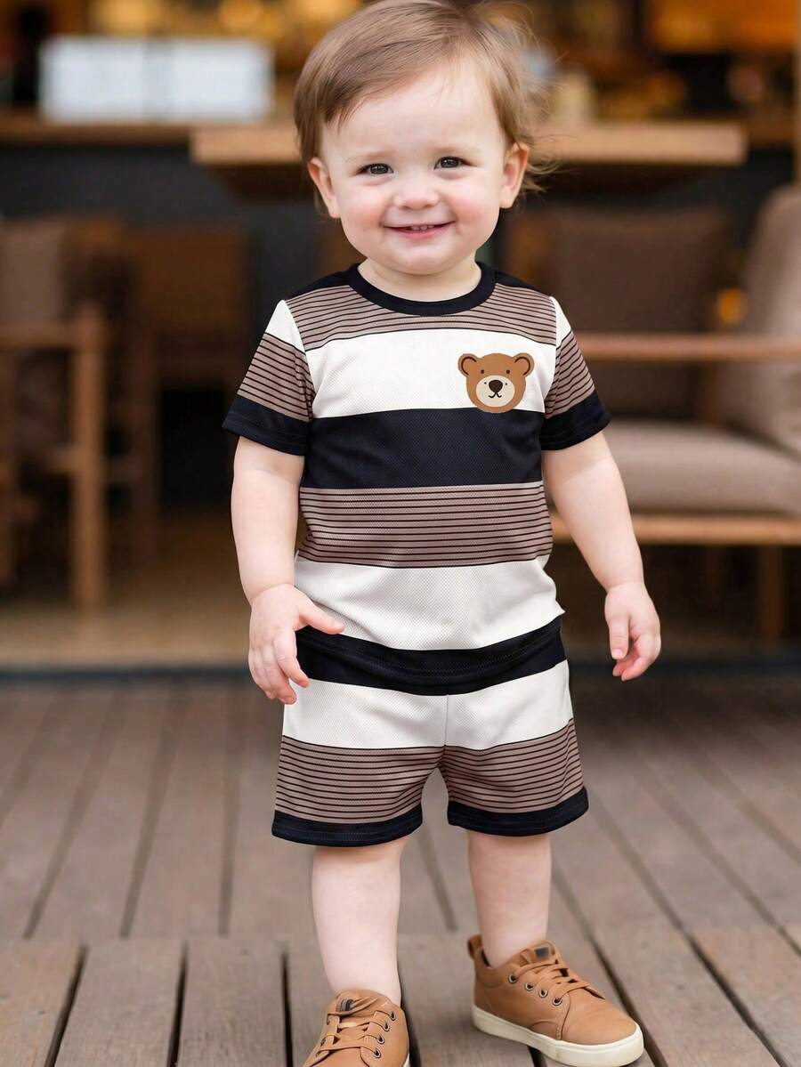 [Random 3 Sets,Send 1 Sets] Casual Cartoon Pattern T-Shirt Set,Summer Toddlers Boys Astronaut Playful Pals Preppy Jogging Streetwear Vacation Outfits - Multicolor - View 1