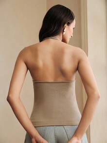 Anewsta Luxury Ribbed Spaghetti Strap Camisole, Ombre White Disc Decor, Slim Fit Undershirt Golf Autumn Sexy - Brown - View 2