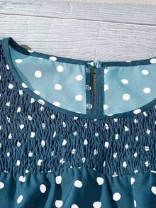 EMERY ROSE Women's Polka Dot Ruffle Double Layer Sleeve Casual Blouse - Dusty Blue - View 4