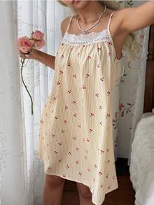 CottageSlumber Romantic Embroidered Lace Ruffled Slip Dress For Women - Yellow - View 4
