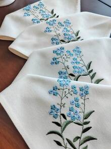 Cirelle 精緻刺繡餐巾紙，小藍花設計，清新優雅的餐桌裝飾。可水洗布製餐巾，適合節日、居家、派對、晚餐、婚禮及茶會使用 - 淺藍色 - 查看 7