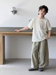 Dazy Kids 大童男童大尺碼純色紋理圓領短袖上衣 夏季 - 杏色 - 查看 7