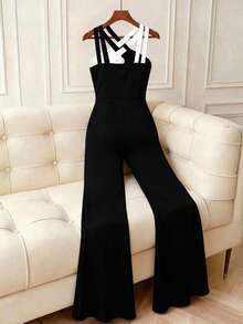 GlowEve CURVE Plus Size Elegant Versatile Color Block Women Jumpsuit - Black and White - View 2
