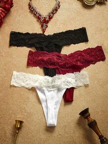 PinupPomp 3packs Contrast Lace Panty Set Sexy Lingerie - Multicolor - View 2