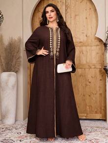Al Najma Plus Size Women's Turkish Maxi Dress & Arabic Traditional Abaya - Coffee Brown - View 6