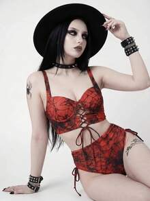 ROMWE Goth Bộ Bikini Nữ - Đỏ - Xem 5