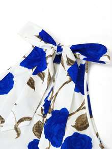 Ellevyn Women's Floral Print Sleeveless Casual Top And Pants 2 Pieces Set, Summer - Royal Blue - View 6