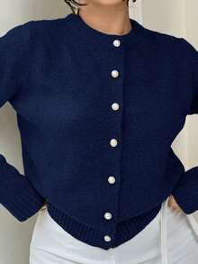 NegzBox Women's Minimalist Versatile Elegant Cardigan Fall Winter Cloth For Women - Navy Blue - View 3