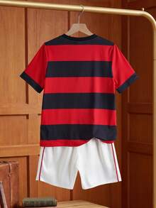 HARRY POTTER X SHEIN Tween Boy Summer Casual Sports Daily Commute School Style Contrast Stripe Print Short Sleeve T-Shirt And Shorts Set - Red - View 3