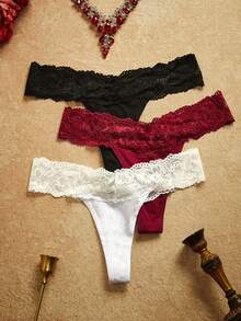 PinupPomp 3packs Contrast Lace Panty Set Sexy Lingerie - Multicolor - View 1