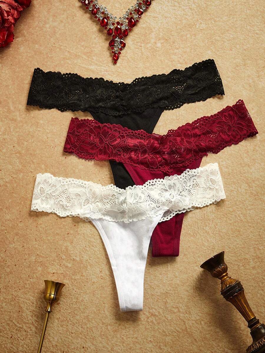 PinupPomp 3packs Contrast Lace Panty Set Sexy Lingerie - Multicolor - View 1