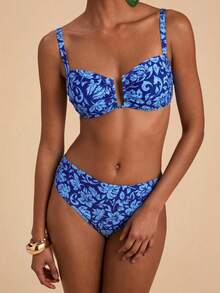 Travachic Women's All-Over Print Spaghetti Strap Bikini Set - Blue - View 6