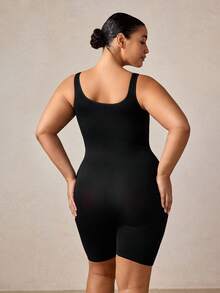Veilyse 1 件大码女式修身腰无缝连体裤，黑色塑身衣，增强胸部、收腹，高腰紧身衣 - 黑色 - 查看 2