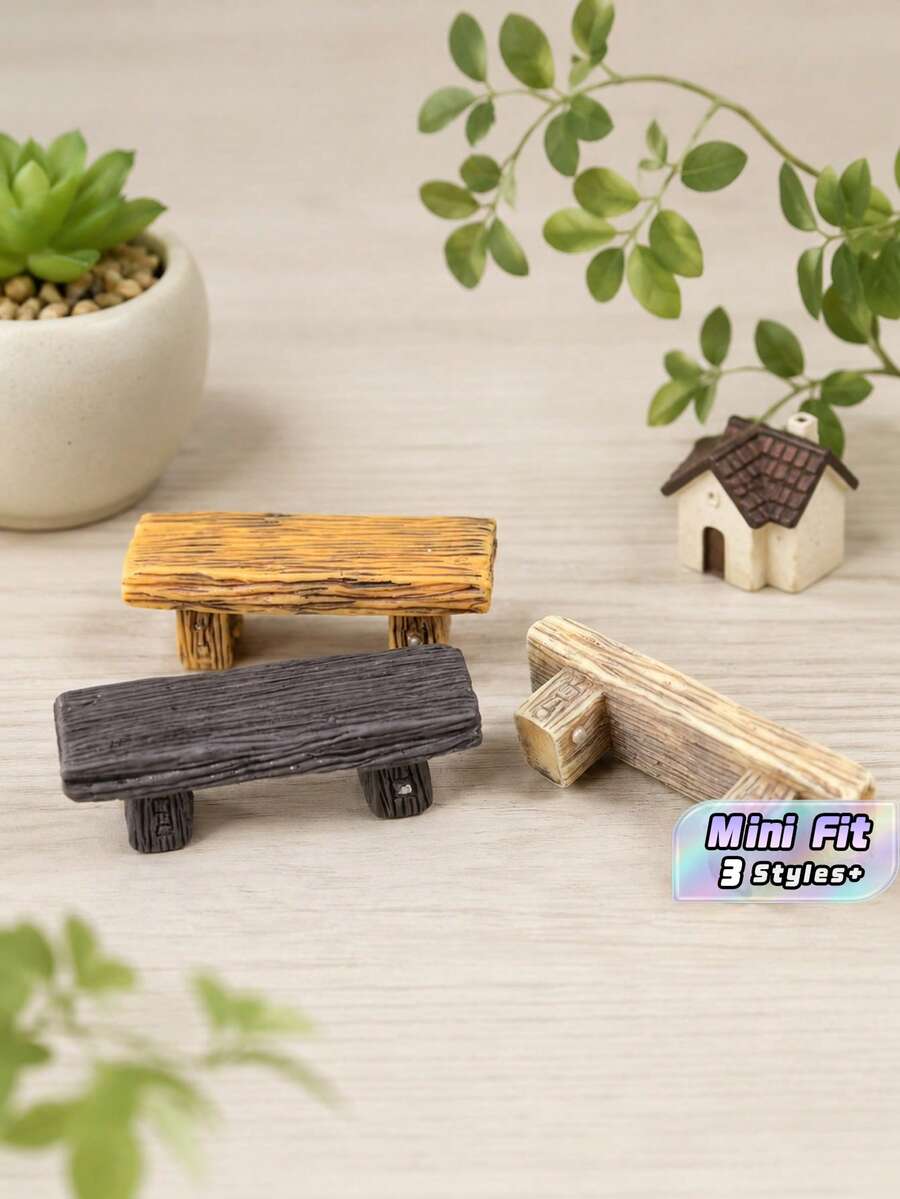 1个迷你树脂长凳/凳子/迷你椅子模型工艺品/仙境花园装饰套装配件/微景观/DIY装饰道具/礼品 - 彩色 - 查看 1