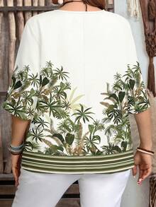 EMERY ROSE Plus Size Women Casual Minimalist Floral Print Shirt, Suitable For Summer Casual Blouse For Women Beach Outfit For Women  Summer Outfits For Women Summer Top - Multicolor - View 2