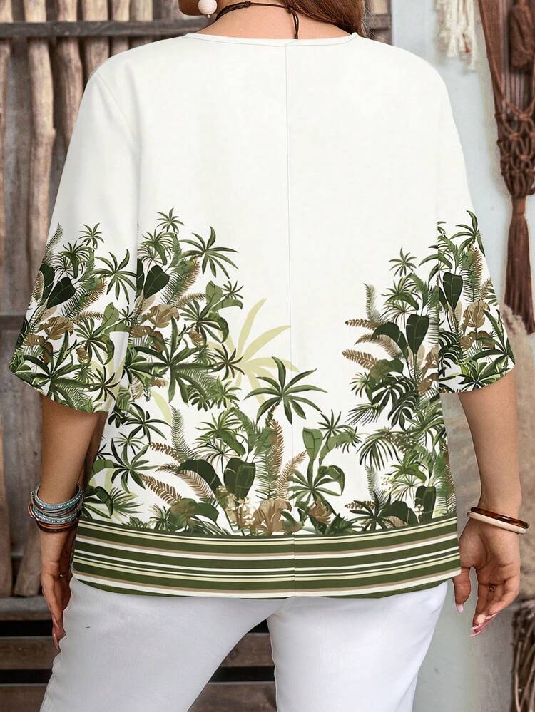 Plus Size Women Casual Minimalist Floral Print Shirt, Suitable For Summer Casual Blouse For Women Beach Outfit For Women  Summer Outfits For Women Summer Top