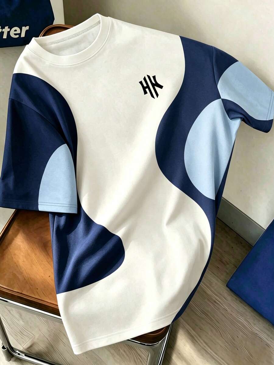 Manfinity Joysei Áo thun nam họa tiết màu khối trừu tượng logo HK, áo top dạo phố thường ngày, lý tưởng cho đi chơi, tụ tập, tiệc tùng & mặc hàng ngày, ngày lễ - Nhiều màu - Xem 1