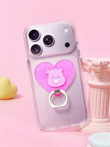 SHEIN X Care Bears 亚克力指环手机支架，桌面支撑支架夹环扣，强力粘性多功能指环，心形，礼品创意，派对，节日，情人节 - 粉色 - 查看 2