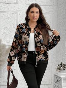 SHEIN LUNE Áo khoác họa tiết da báo tối giản giản dị cỡ lớn, phù hợp cho mùa thu đông, áo khoác bomber nữ - màu đen - Xem 4