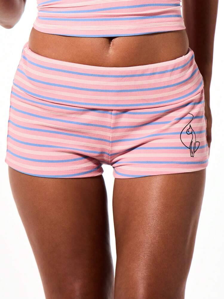 BABYPHAT Logo Stripe Foldover Booty Shorts With Front Emblem And Script Logo Detail