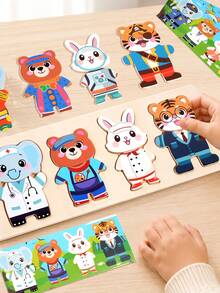MINKOJA Kids Wooden Animal Dress-Up Puzzle Educational Career Recognition Matching Game Hand-Eye Coordination & Focus Training Role-Play Montessori Early Learning Toy - Multicolor - View 4