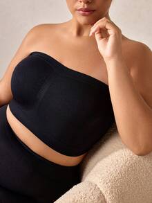 Veilyse 1pc Plus Size Women Seamless Wireless Bra, Black Full Coverage Comfortable Breathable Bandeau Bra - Black - View 10