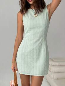 SHEIN EZwear 女士时尚百搭条纹露背性感连衣裙 - 薄荷綠 - 查看 4