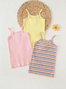 Cozy Pixies Baby Girls 3-Piece Knit Striped&Solid Floral Dress Set,Cute Vacation Style,Spaghetti Strap Fitted Suitable For Spring/Summer Outings, - Multicolor - View 2