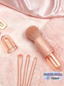 Four-In-One Makeup Brush Set, Featuring A Face Highlighter Brush, Mini Eyeshadow Brush, Retractable Handle Makeup Brush, Portable Travel Mini Powder Brush, Ladies' Makeup Brush Set, Makeup Brush Set, Makeup Brush Kit, Complete Set Of Makeup Brushes, Makeup Brush Set, Complete Set Of Makeup Tools, Makeup Brush Set, Makeup Brush Gift Set. - Multicolor - View 1