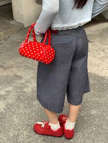 TOM AND JERRY X DAZY Quần short denim ống rộng dáng suông, in họa tiết, có túi xéo, dành cho nữ. - Màu xanh lam - Xem 2