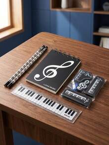 Joivida 1Pc/3Pcs Stationery Set, Holiday Event Gift, Piano Note Theme, Combo Including Pencils, Rulers, Erasers And Notebooks With Black-And-White Keyboard Patterns - Multicolor - View 6
