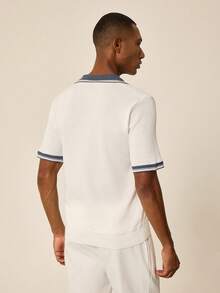 Tonviero Men's Color Block Polo Collar Short Sleeve Knit Top Polo T Shirt Men - White - View 2