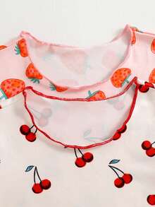 SHEIN 4件套女童可爱水果印花短袖短裤针织睡衣套装 - 彩色 - 查看 2