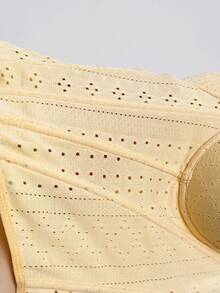 Soleia Women's Vacation Solid Color Hollow Embroidery Spaghetti Strap Wavy Knit Texture Camisole Tank Top - Yellow - View 7