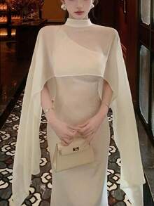 Feyla Vestido de verano elegante de mujer con parches de malla y dobladillo de cola de pez en la cintura - Blanco - Ver 4