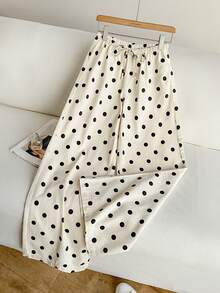 SHEIN Drawstring Waist Polka Dot Wide Leg Jeans - Multicolor - View 2