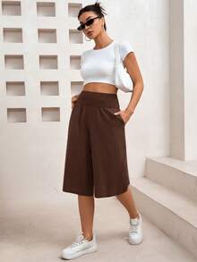 SHEIN Essnce Women's Casual Capri Pants For Commuting - Coffee Brown - View 5