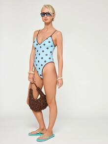COUREZ V Neck Polka Dot Swimsuit , Y2K Autumn Outfits For Women Fall Vacation Beach Swimsuits - Multicolor - View 4