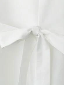 EMERY ROSE Blusa casual de mujer de unicolor, cuello redondo, manga corta, con cintura atada - Blanco - Ver 3