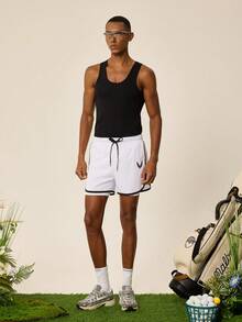 Tonviero Pantalones cortos deportivos 2 en 1 para hombre de verano con cintura con cordón y ribete de contraste, para gimnasio y deportes - Blanco - Ver 5