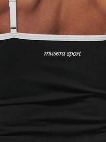 Musera Sport 撞色双肩带运动吊带背心，适合运动健身、普拉提、日常休闲穿着，水蓝色 - 黑色 - 查看 6