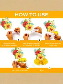 8 PIEZAS Centros de mesa de papel de panal de estilo hawaiano Luau Flores de hibisco tropical multicolor Decoraciones de mesa para fiesta de cumpleaños Luau Suministros para el hogar Decoración Regalo - D - Ver 2