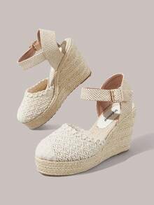 Styleloop Giày đế xuồng nữ bằng dây gai dầu, chất liệu đan từ rơm, màu be, kiểu dáng đơn giản, thích hợp cho đi chơi, nghỉ mát, hẹn hò hàng ngày, đi biển, du lịch biển, phong cách thường ngày. - Màu be - Xem 9