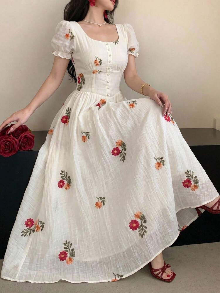 Women's Casual Vacation Floral Embroidered Dress, Summer