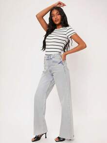 SHEIN BASICS Áo liền quần ôm nữ - Đen và trắng - Xem 4