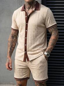 Manfinity CasualCool Bộ áo sơ mi ngắn tay nam kiểu dáng thường ngày, mùa hè. - Màu Khaki - Xem 1